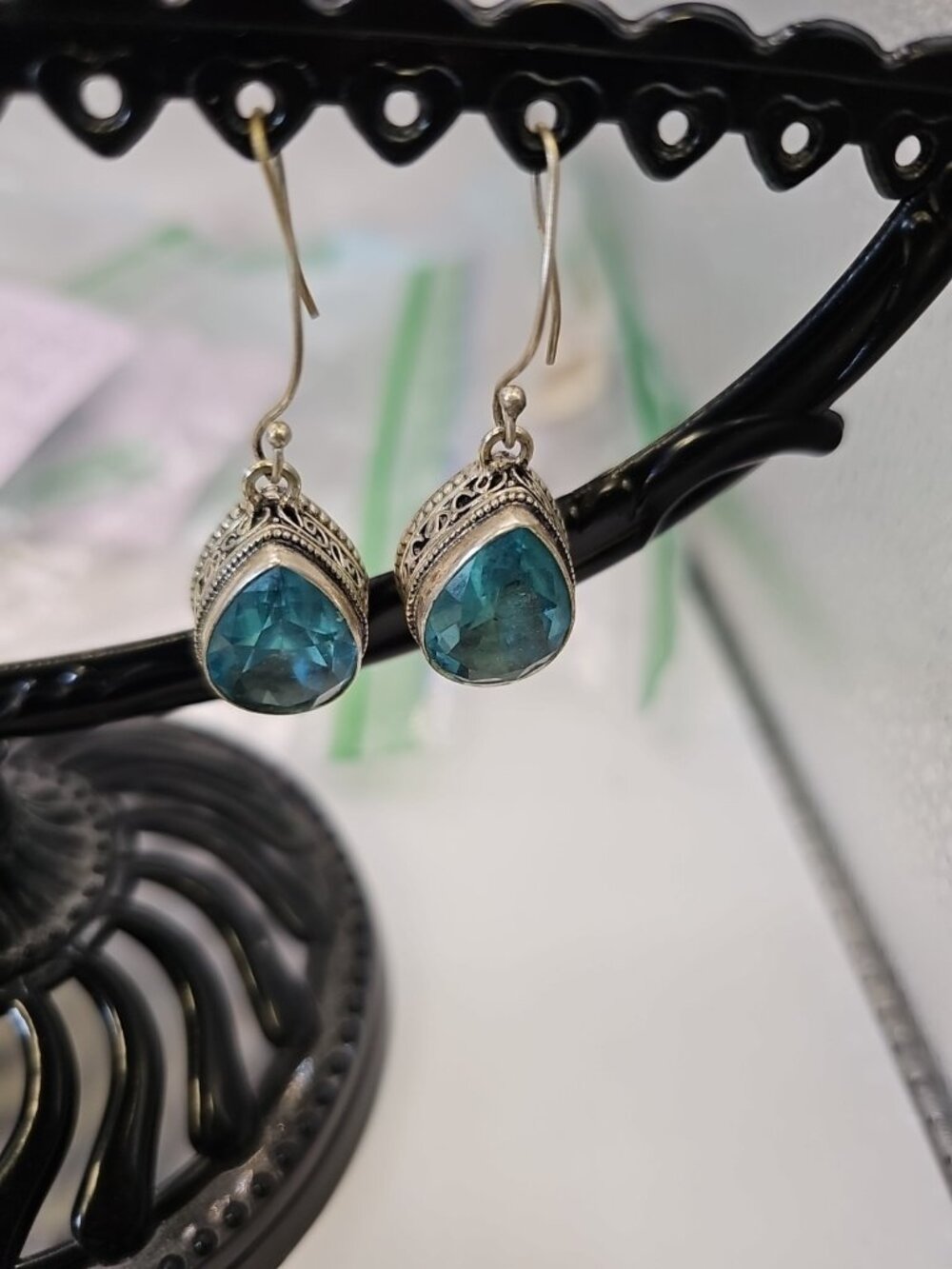 earrings for women 925 Silver Pierced,. .swiss Blue Quartz Teatdrop Style
